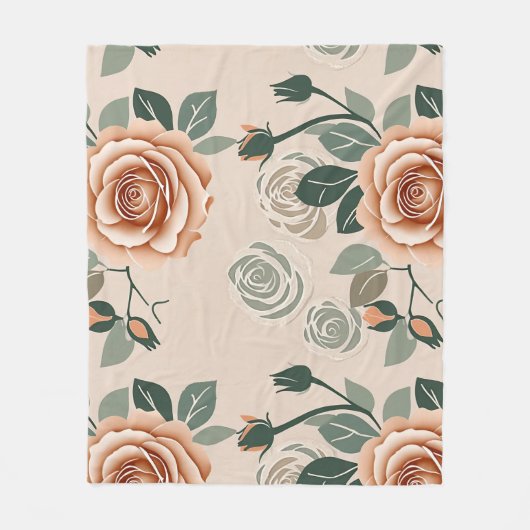 Boho Style Roses In Pastel Orange And Sage Green  フリースブランケット (正面)