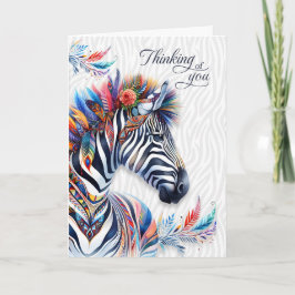Boho Style Zebra Feathers Thinking of You Blank カード
