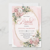 Boho Stylish Dusty Pink Floral Gold Bridal Shower 招待状 (正面)
