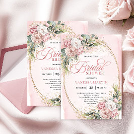 Boho Stylish Dusty Pink Floral Gold Bridal Shower 招待状