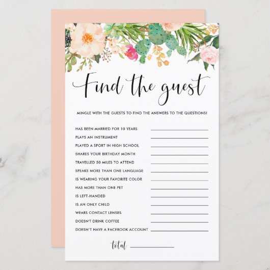 Boho Succulentsフローラゲストゲームを見つける (正面/裏面)