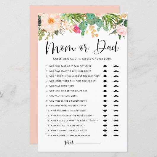 Boho Succulents誰がママまたはパパシャワーゲームを推測 (正面/裏面)