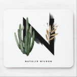 Boho Succulents Letter Hモノグラパーソナライズされたム マウスパッド<br><div class="desc">水彩の多汁質、金ゴールド箔の葉、黒水色のブラシのアクセントを表す、カスタマイズ可能なNフェイクモノグラムマウスパッド。この熱帯モノグラムのマウスパッドに名前や他のモノグラムを追加して詳細します。このぼーほーの手紙Nモウスパッドのノートは贈り物にぴったり。その他の文字も使用できます。</div>