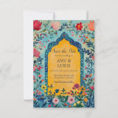 Boho Summer Blue Floral Save the Date Invitation セーブザデート (正面)