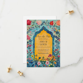 Boho Summer Blue Floral Save the Date Invitation セーブザデート