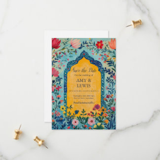 Boho Summer Blue Floral Save the Date Invitation セーブザデート