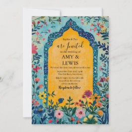 Boho Summer Blue Floral Wedding Invitation 招待状