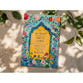 Boho Summer Blue Floral Wedding Invitation 招待状