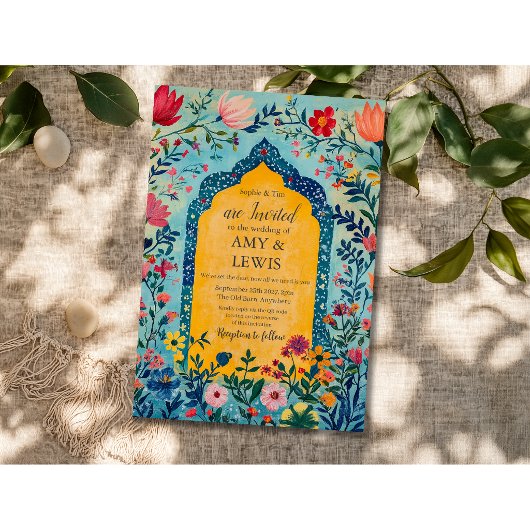 Boho Summer Blue Floral Wedding Invitation 招待状