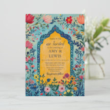Boho Summer Blue Floral Wedding Invitation