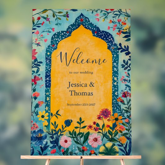 Boho Summer Blue Floral Wedding Welcome アクリルサイン (ニュートラル)