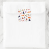 Boho Summer Cute Cats Green Cactus スクエアシール (バッグ)