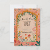 Boho Summer Pink Floral Save the Date Invitation セーブザデート (正面)