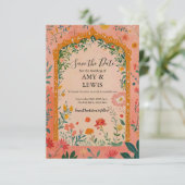 Boho Summer Pink Floral Save the Date Invitation セーブザデート (スタンド正面)