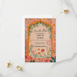 Boho Summer Pink Floral Save the Date Invitation セーブザデート