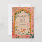 Boho Summer Pink Floral Save the Date Invitation セーブザデート (正面)