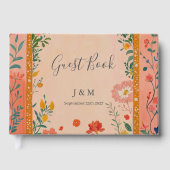 Boho Summer Pink Floral Wedding ゲストブック (正面)