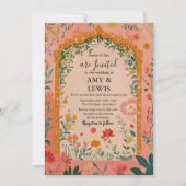 Boho Summer Pink Floral Wedding Invitation 招待状 (正面)