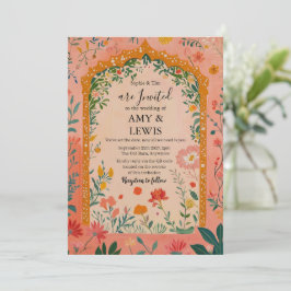 Boho Summer Pink Floral Wedding Invitation 招待状