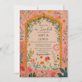 Boho Summer Pink Floral Wedding Invitation 招待状