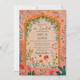 Boho Summer Pink Floral Wedding Invitation 招待状
