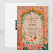 Boho Summer Pink Floral Wedding Invitation 招待状 (正面/裏面)