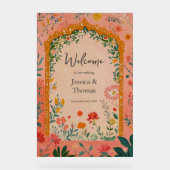 Boho Summer Pink Floral Wedding Welcome アクリルサイン (正面)