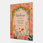 Boho Summer Pink Floral Wedding Welcome アクリルサイン (傾斜)