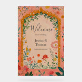 Boho Summer Pink Floral Wedding Welcome アクリルサイン (正面)