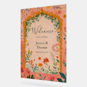 Boho Summer Pink Floral Wedding Welcome アクリルサイン (傾斜)