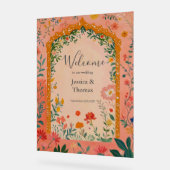 Boho Summer Pink Floral Wedding Welcome アクリルサイン (傾斜)