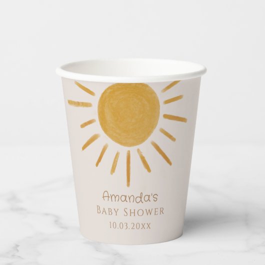 Boho Sunミニマリスト赤ちゃんシャワー 紙コップ (正面)