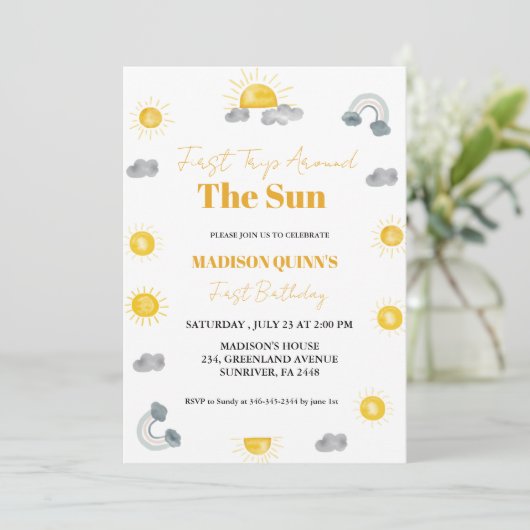 Boho Sun最初の旅のまわりに日最初の誕生日 招待状 (スタンド正面)