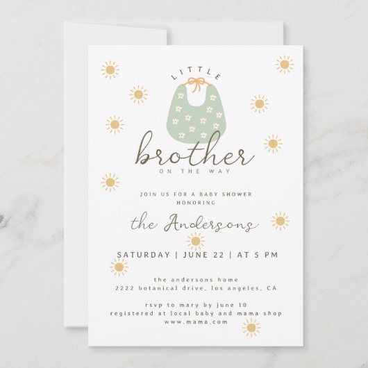 Boho Sun赤ちゃんシャワーに小さな弟 招待状 (正面)