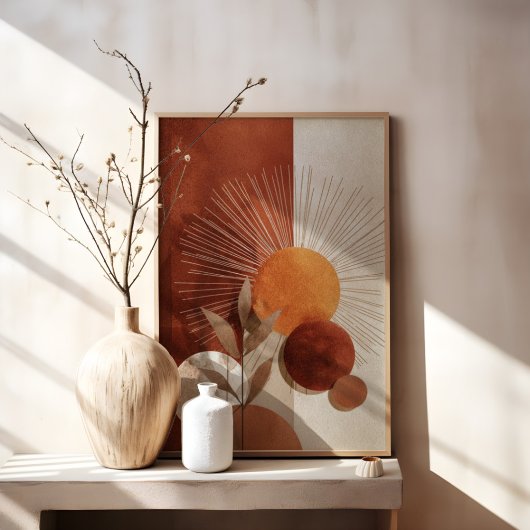 Boho Sun Abstract Terracotta Minimalist Botanical キャンバスプリント