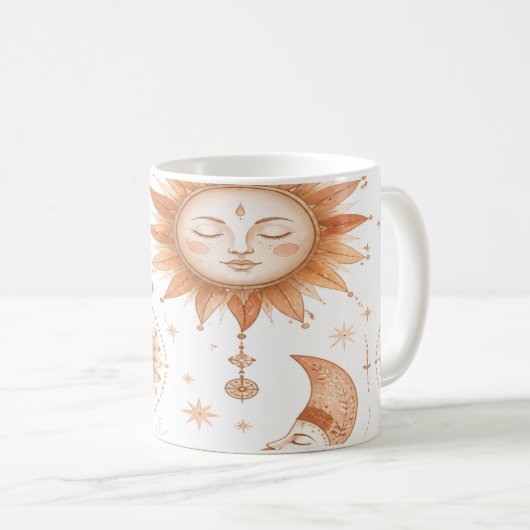 Boho Sun and Moon Celestial Mug コーヒーマグカップ (正面右)