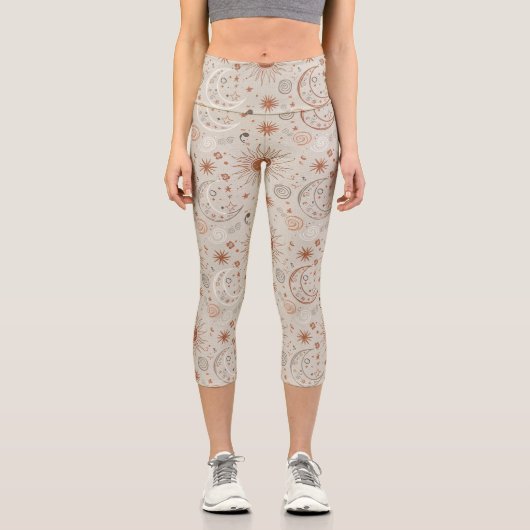 Boho Sun and Moon Pattern カプリレギンス (正面)
