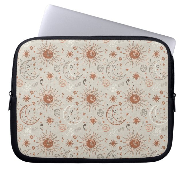 Boho Sun and Moon Pattern ラップトップスリーブ (正面)