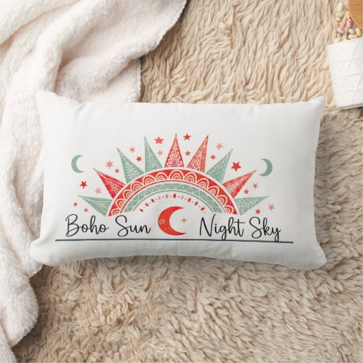 Boho Sun and Night Sky Celestial Pattern  Pillow  ランバークッション (ブランケット)