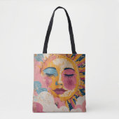 Boho Sun Face Abstract Art Tote Bag トートバッグ (正面)