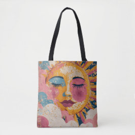 Boho Sun Face Abstract Art Tote Bag トートバッグ