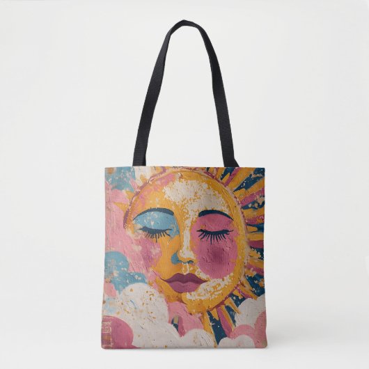 Boho Sun Face Abstract Art Tote Bag トートバッグ (正面)