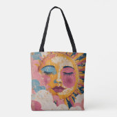 Boho Sun Face Abstract Art Tote Bag トートバッグ (裏面)