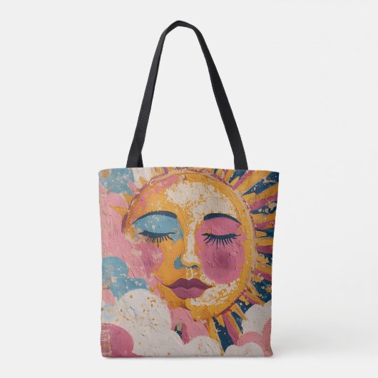 Boho Sun Face Abstract Art Tote Bag トートバッグ (裏面)