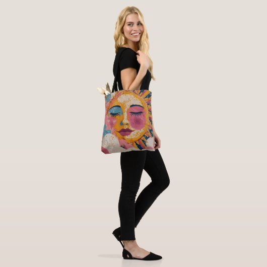 Boho Sun Face Abstract Art Tote Bag トートバッグ (モデル)