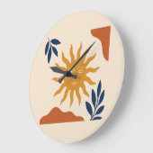 Boho Sun Face Abstract Terracotta Wall Clock ラージ壁時計 (傾斜)