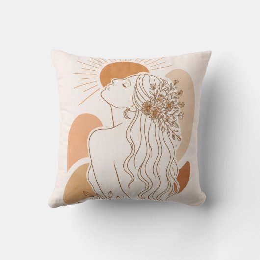 Boho Sun Goddess – Minimal Line Art Pillow クッション (裏面)