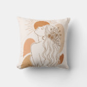 Boho Sun Goddess – Minimal Line Art Pillow クッション (正面)