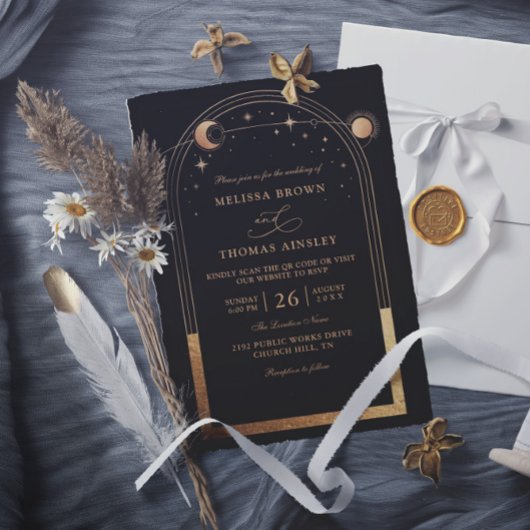 Boho Sun Moon Astronomy Budget QR Code Wedding 招待状