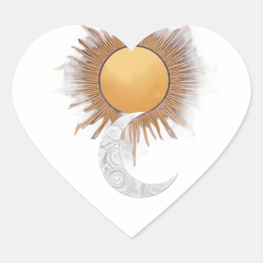 Boho Sun Moon Celestial Heart Sticker Decal ハートシール (正面)